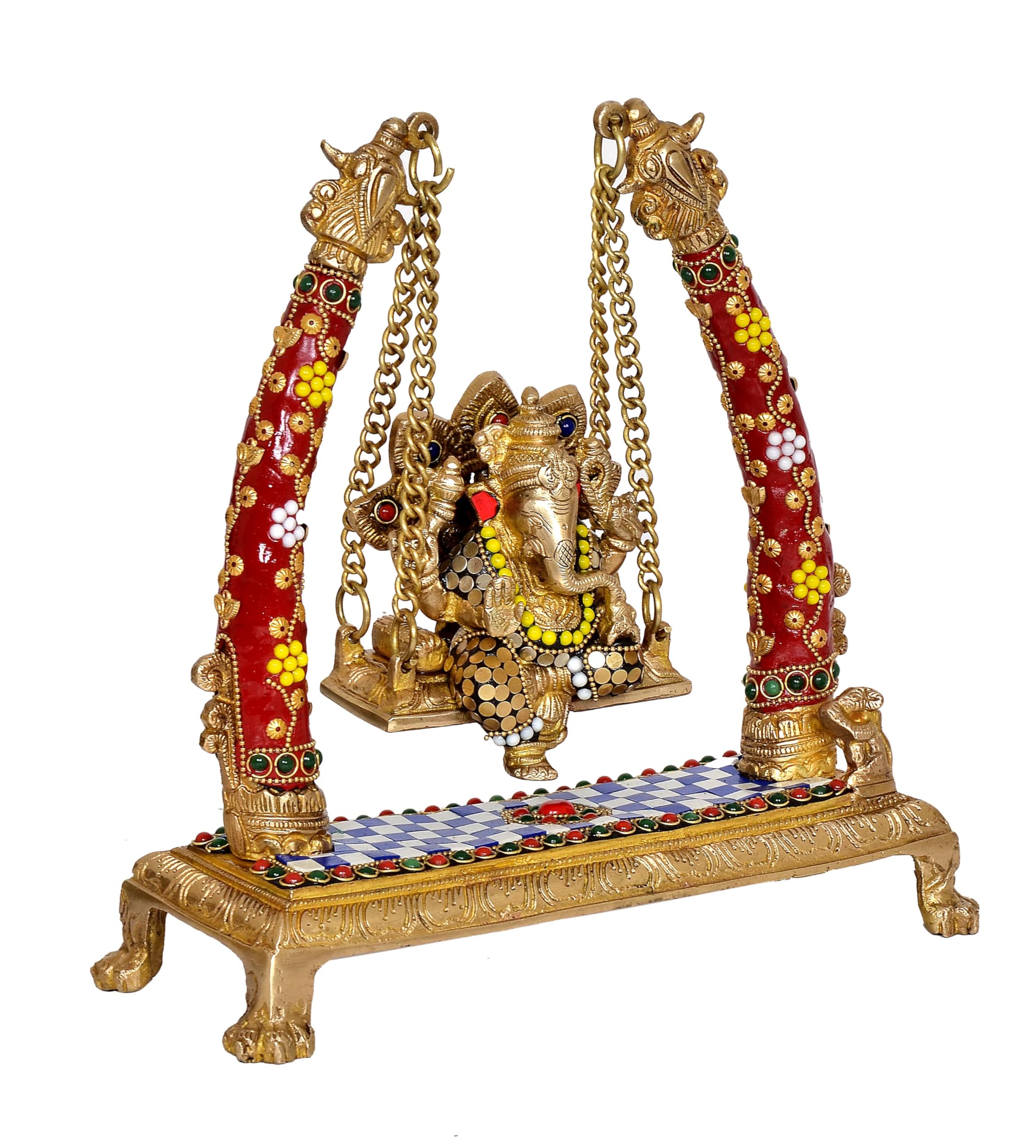 Aona Brass Ganesha Swing Sculpture Handcrafted Ganesha Swing - Intricately Designed Lord Ganesh Jhula For Home Decor And Temple,